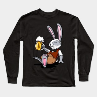 Funny Rabbit Beer Drinking Bunny Long Sleeve T-Shirt